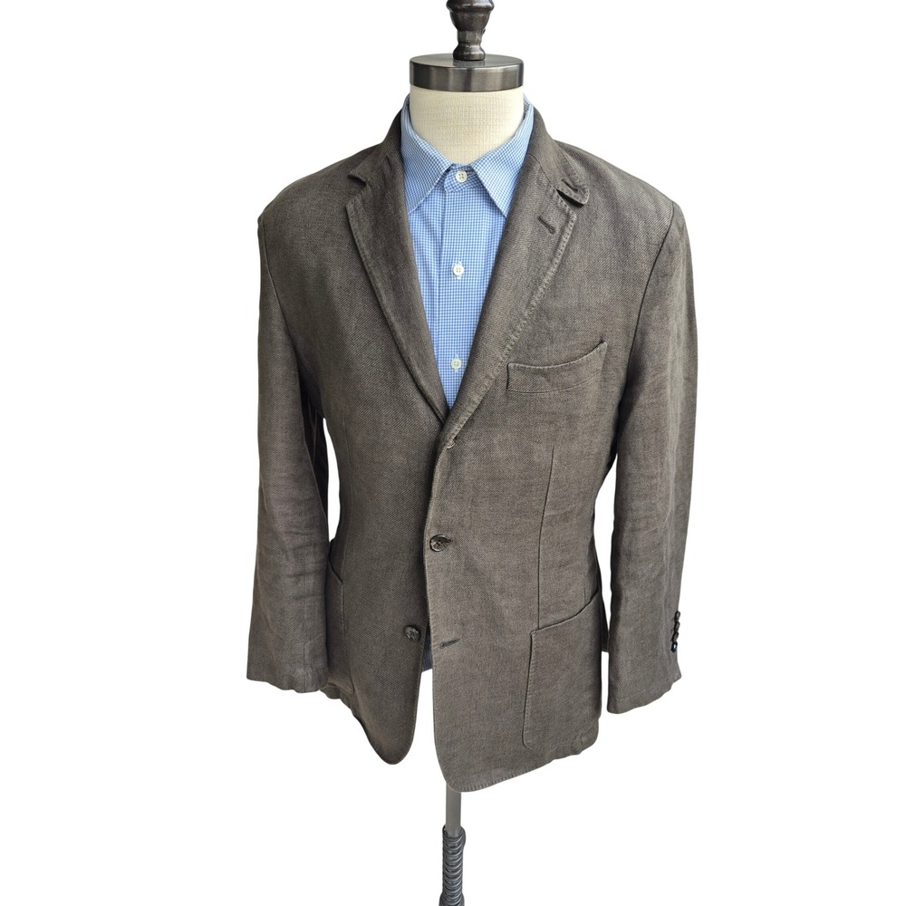 Faconnable Mens Slim Fit Linen Blazer Sport Coat Brown Weave Portugal Sz 40 S